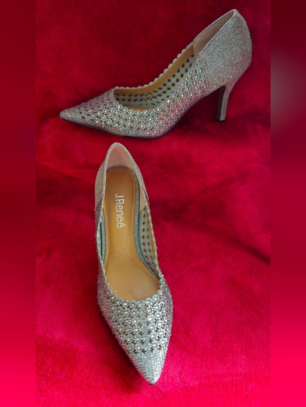 J.Reneé Sesily Sparkly Pewter/Silver Pointed-Toe Heels - Size 7